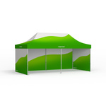 Pop-up tent with custom-printed canopy and 3 solid walls
