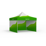 Pop-up tent with custom-printed canopy and 3 solid walls