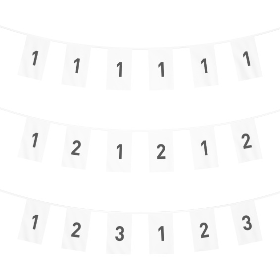 Bunting with flags - overview 1 motif, 2 motifs or 3 motifs in alternation