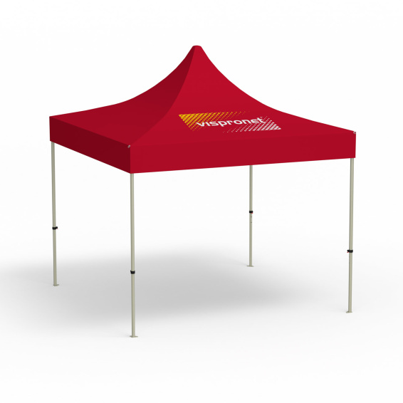 Folding gazebo Basic, 3 x 3 m, red, roof with 1 logo print (side 1)