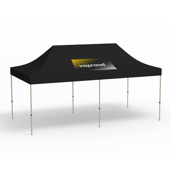 Folding Pavilion Basic, 3 x 6 m, black, roof with 1 logo print (side 1)