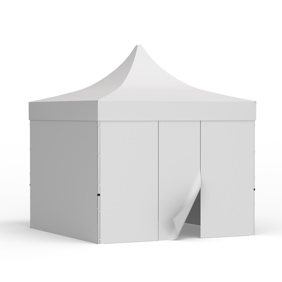 Pop up tent 3x3 m with 3 solid walls and 1 wall with a door, white