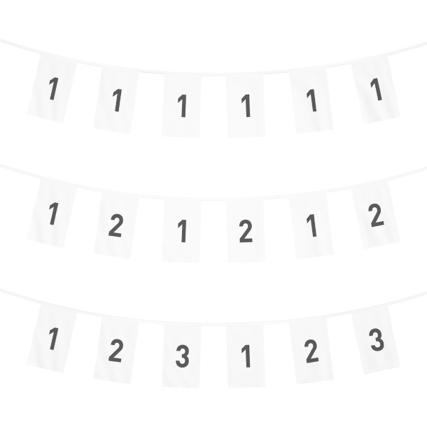 Bunting with flags - overview 1 motif, 2 motifs or 3 motifs in alternation
