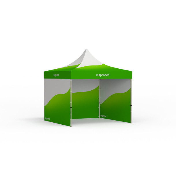 Basic pop-up tent with custom printed canopy and 3 full walls with custom printed canopy and 3 full walls
