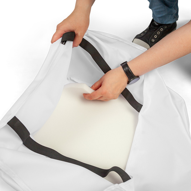 Printed cover with foam cushion and retaining straps