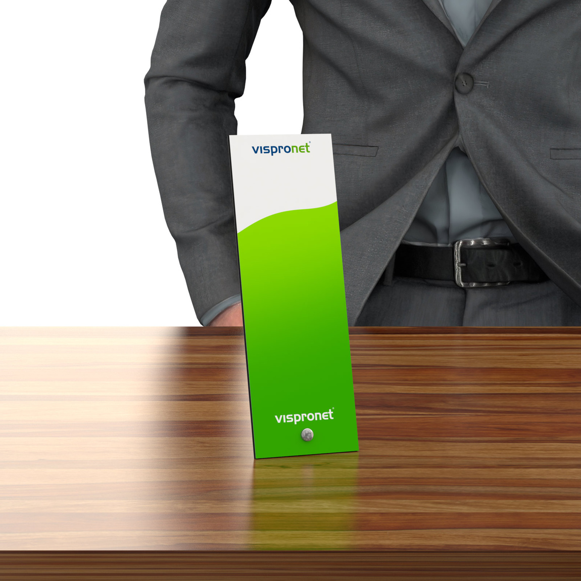 Photo stand made of white aluminum composite panel, with 1 foot
