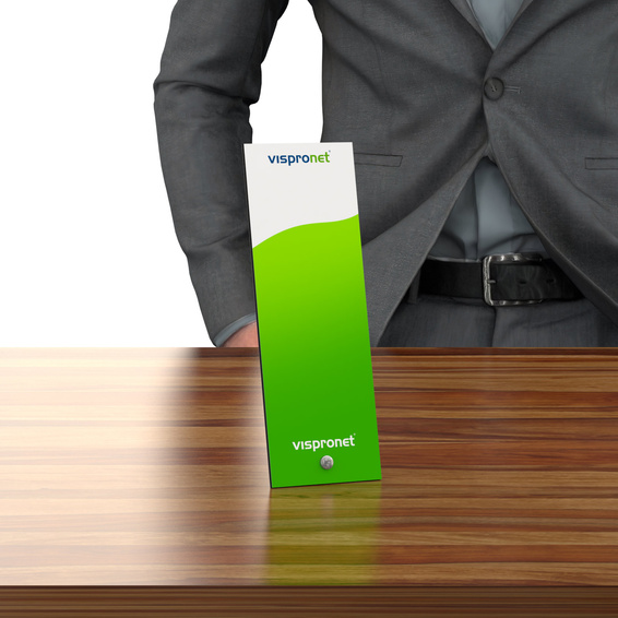 Photo stand made of white aluminum composite panel, with 1 foot