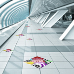 Advertising on floor graphics - colorful eyecatchers in waiting areas