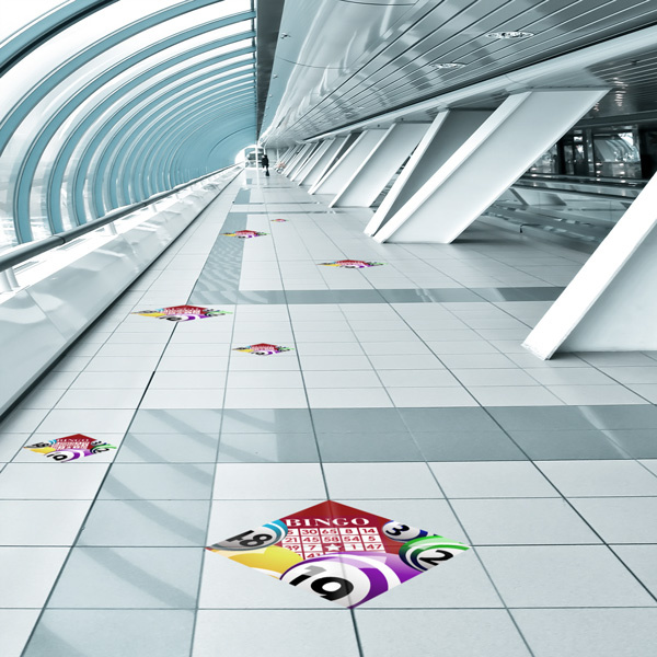 Advertising on floor graphics - colorful eyecatchers in waiting areas
