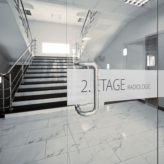 Glass decorative film, used as door signage