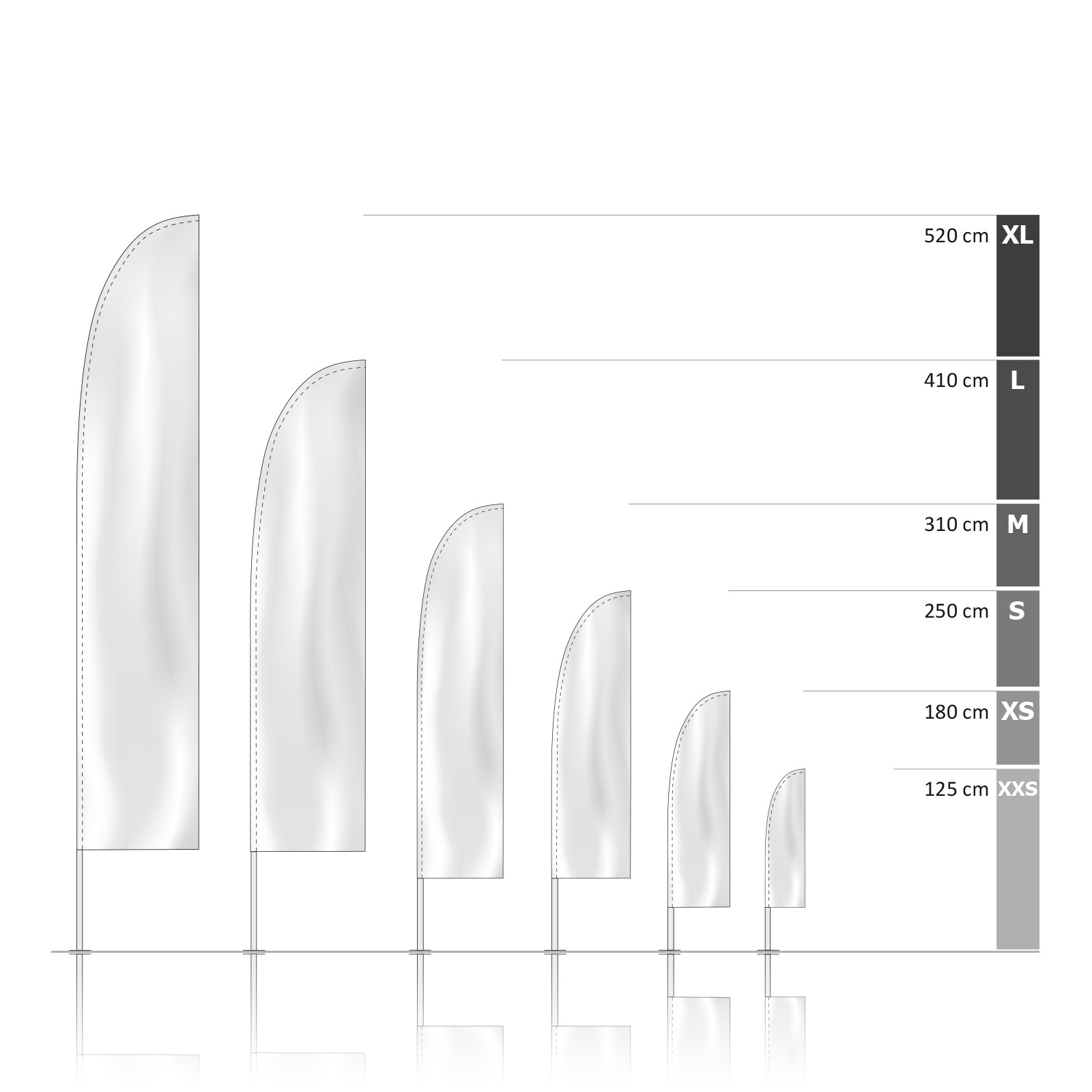 Bowflag® Basic straight lower edge, system heights - printed hollow hem