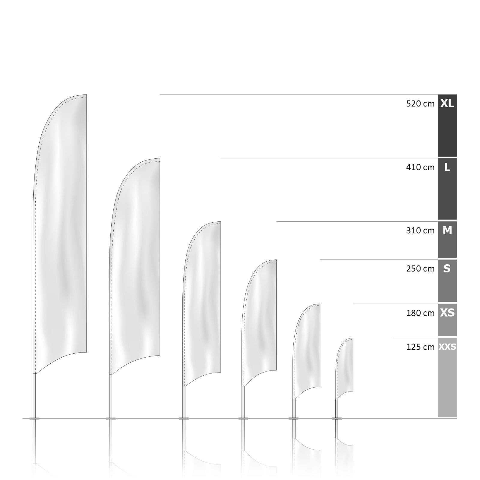 Bowflag® Basic concave lower edge, system heights - printed hollow hem