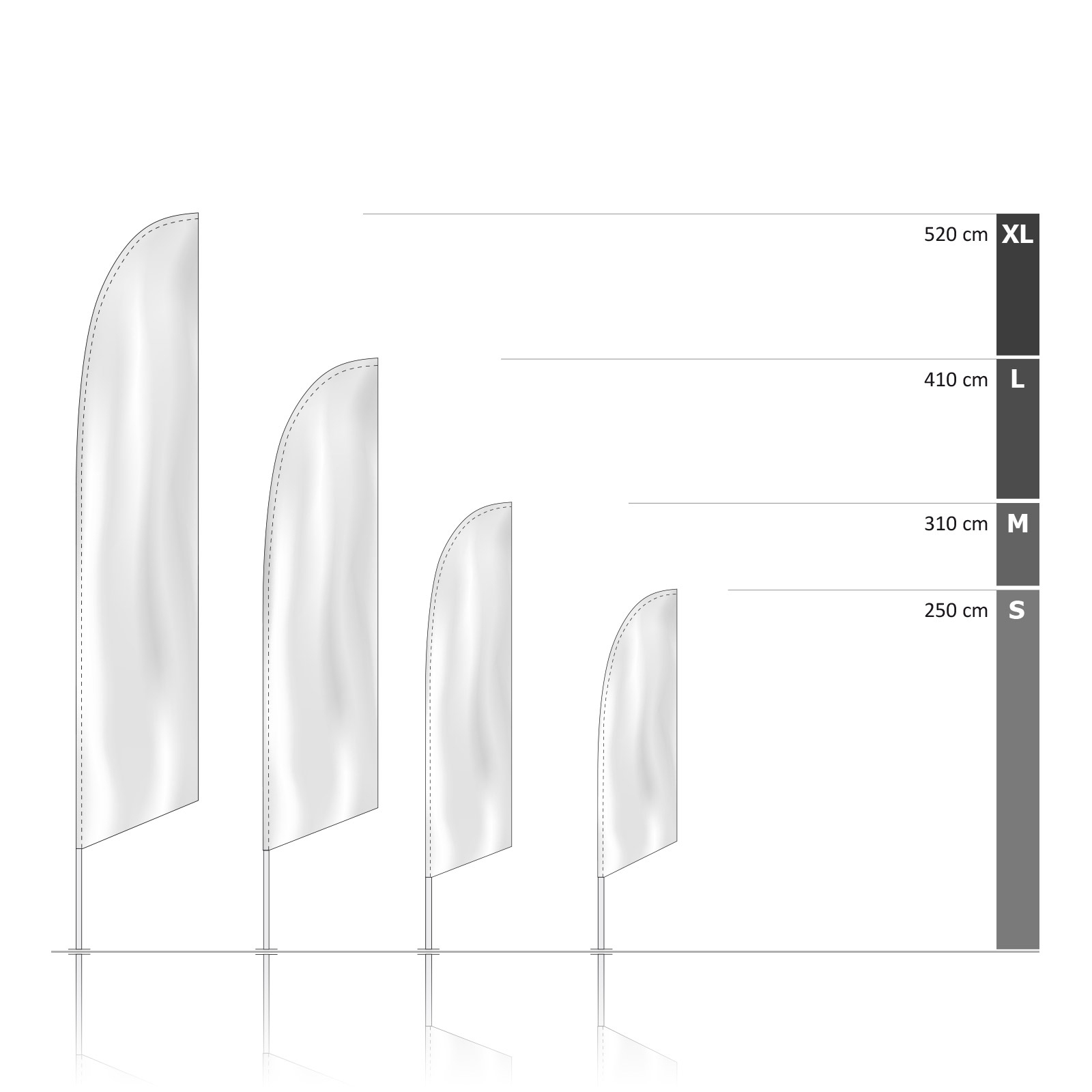 Bowflag® Basic angled, system heights - single-color hollow hem