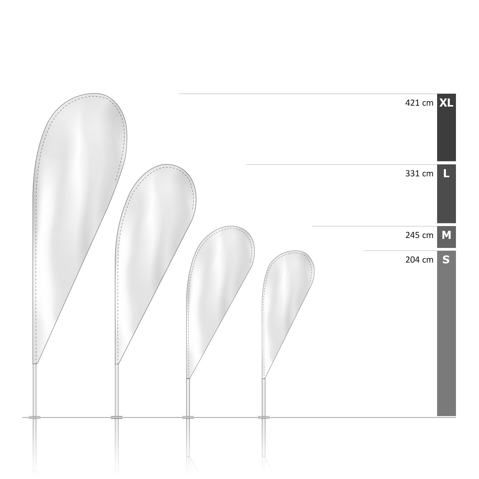 Bowflag® Basic Drop, System Heights - Single-Color Hollow Hem