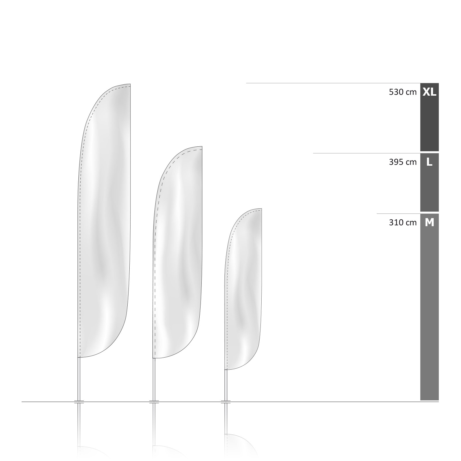 Bowflag® Select convex lower edge, system heights
