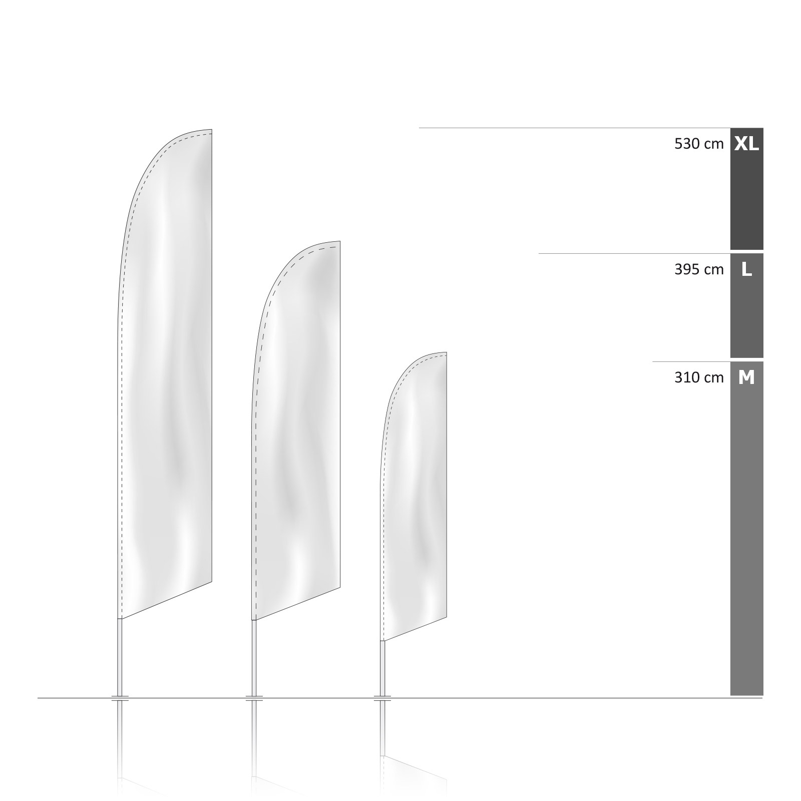 Bowflag® Select slanted lower edge, system heights