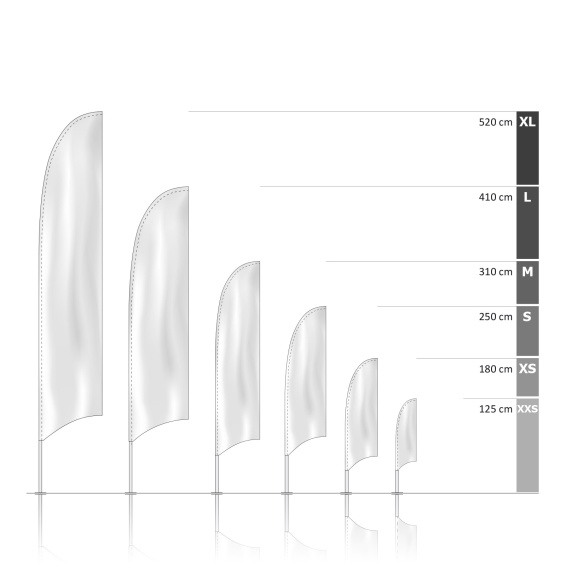 Bowflag® Basic concave lower edge, system heights - printed hemstitch