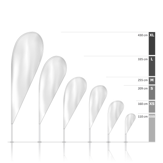 Bowflag® Basic Drop, system heights - printed hemstitch