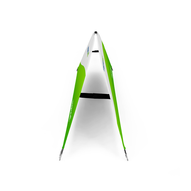 Halfmoon Banner, side view with connectors made of hook-and-loop tape