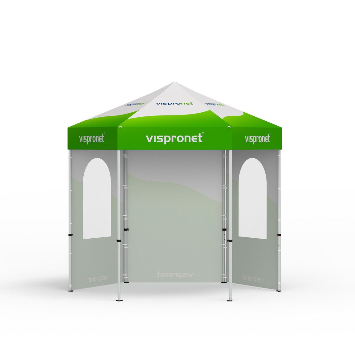 Folding tent including 1 solid wall and 2 walls with round windows