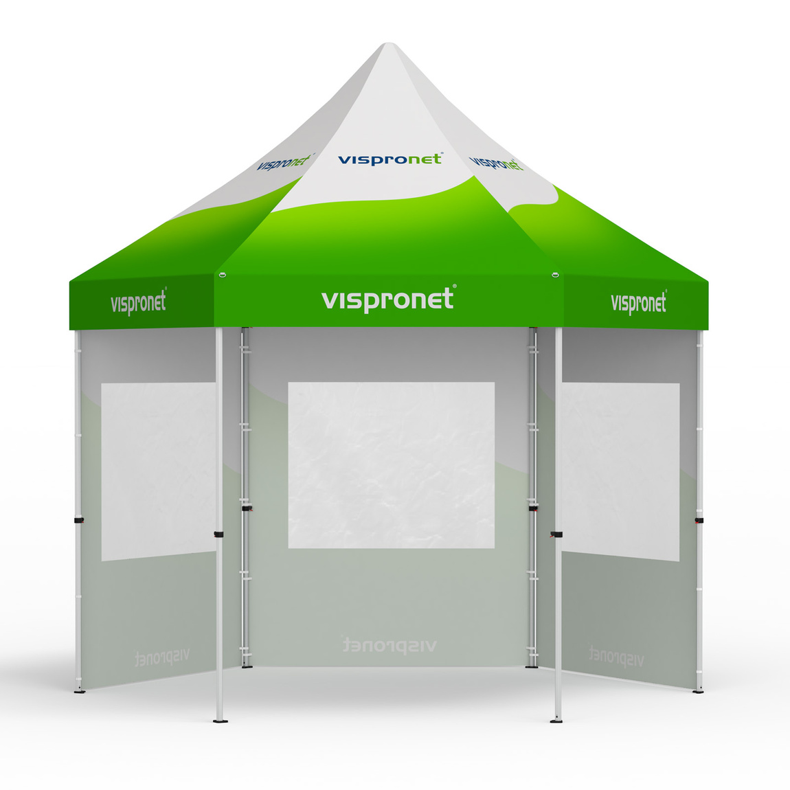 Folding tent including 3 walls with a panoramic window