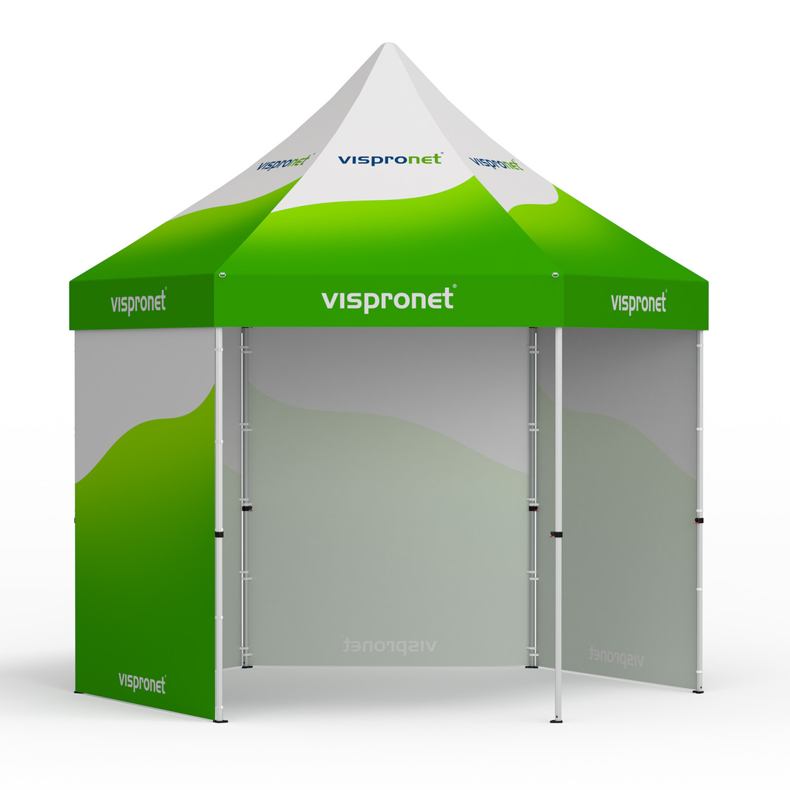 Select Hexagon 4 m folding marquee, 4 solid walls, with print