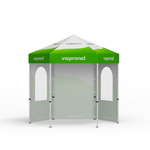 Folding tent including 1 solid wall and 2 walls with round windows