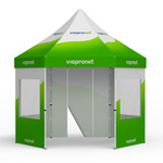Folding tent including 1 wall with a door and 4 walls with panoramic windows