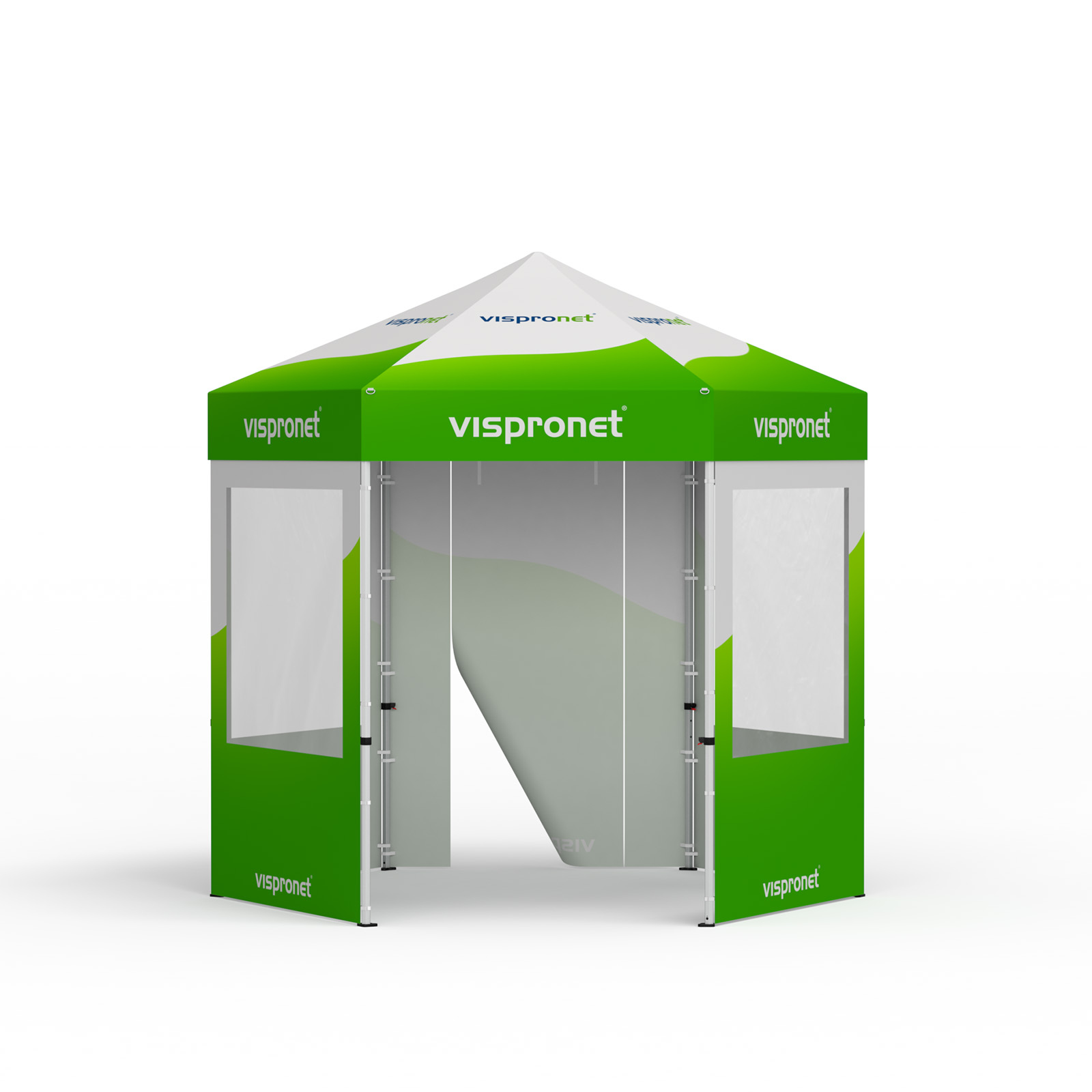 Folding tent including 1 wall with door + 4 walls with panoramic windows