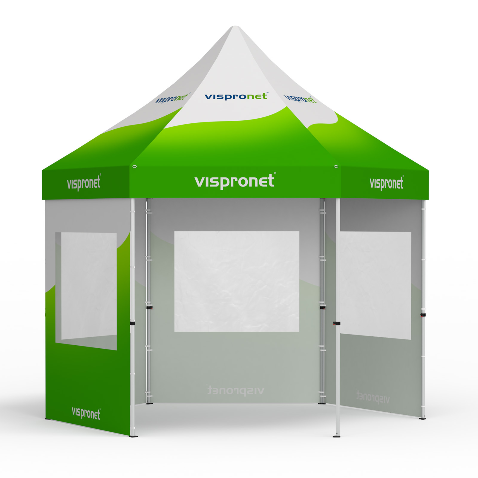 Folding tent including 4 walls with a panoramic window