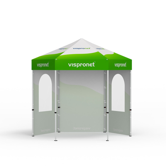 Folding tent including 1 solid wall and 2 walls with round windows