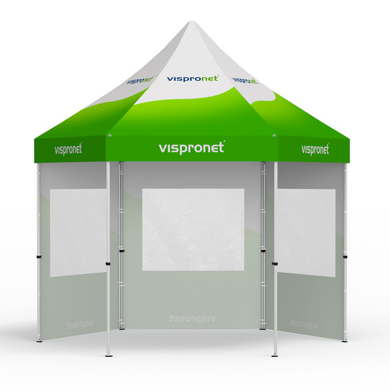 Folding tent including 3 walls with a panoramic window