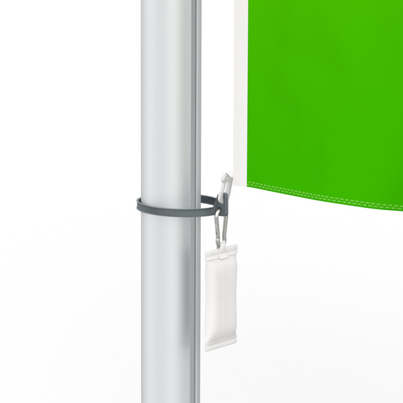 Halyard flag with flag guide ring and climbing stop weight