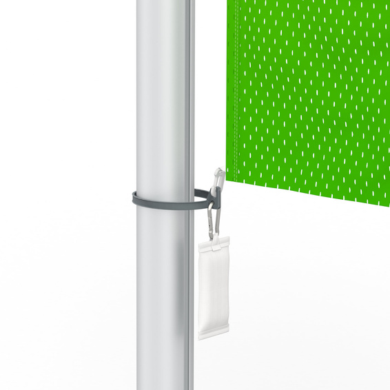 Retractable flag with flag guide ring and climbing stop weight