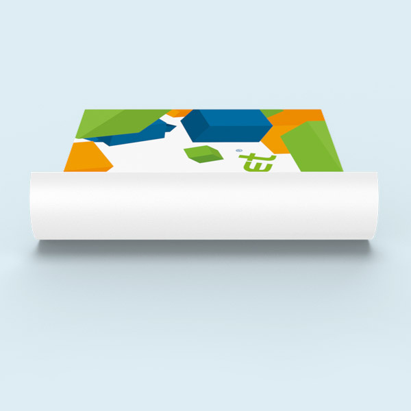 white film: front side with design, unprinted areas and back side white