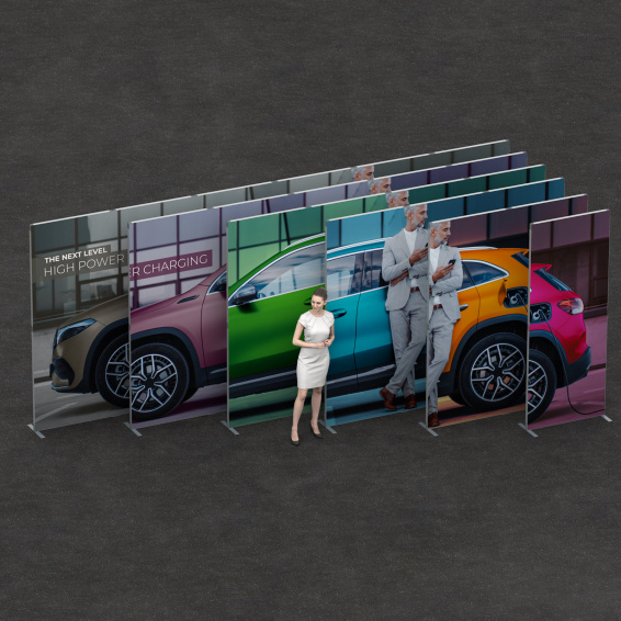 Flexible keder frame as exhibition wall