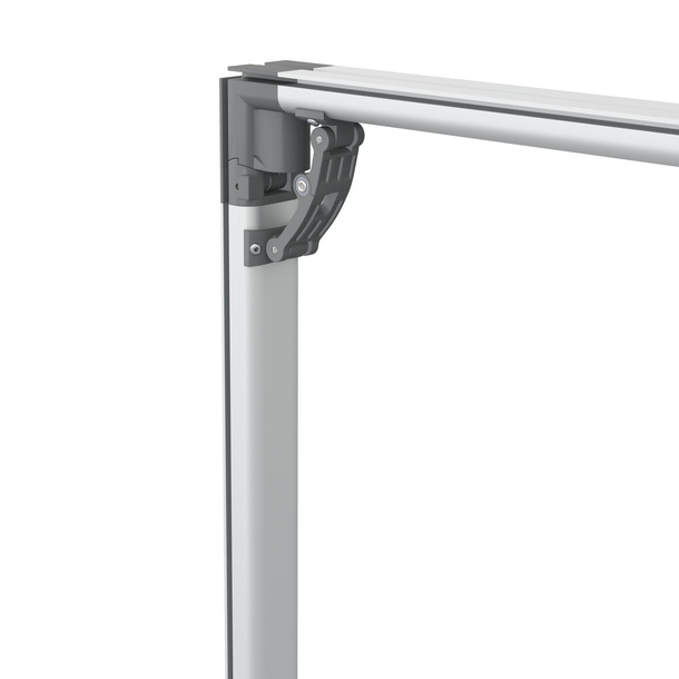 Flexible keder frame, detail: top corner