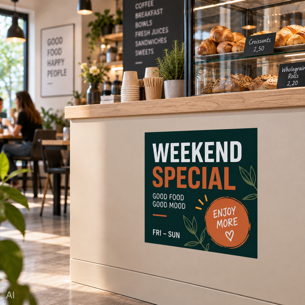 Stickers made from white, removable adhesive film – perfect for promotional campaigns at the point of sale
