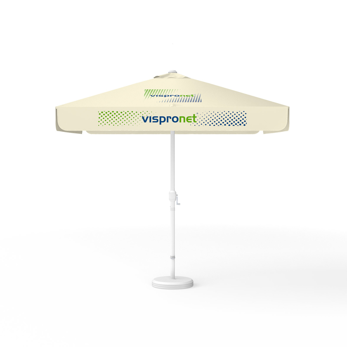 Sonnenschirm mit Logodruck, 250 x 250 cm, 4 Segmente mit 2 Motiven im Wechsel bedruckt