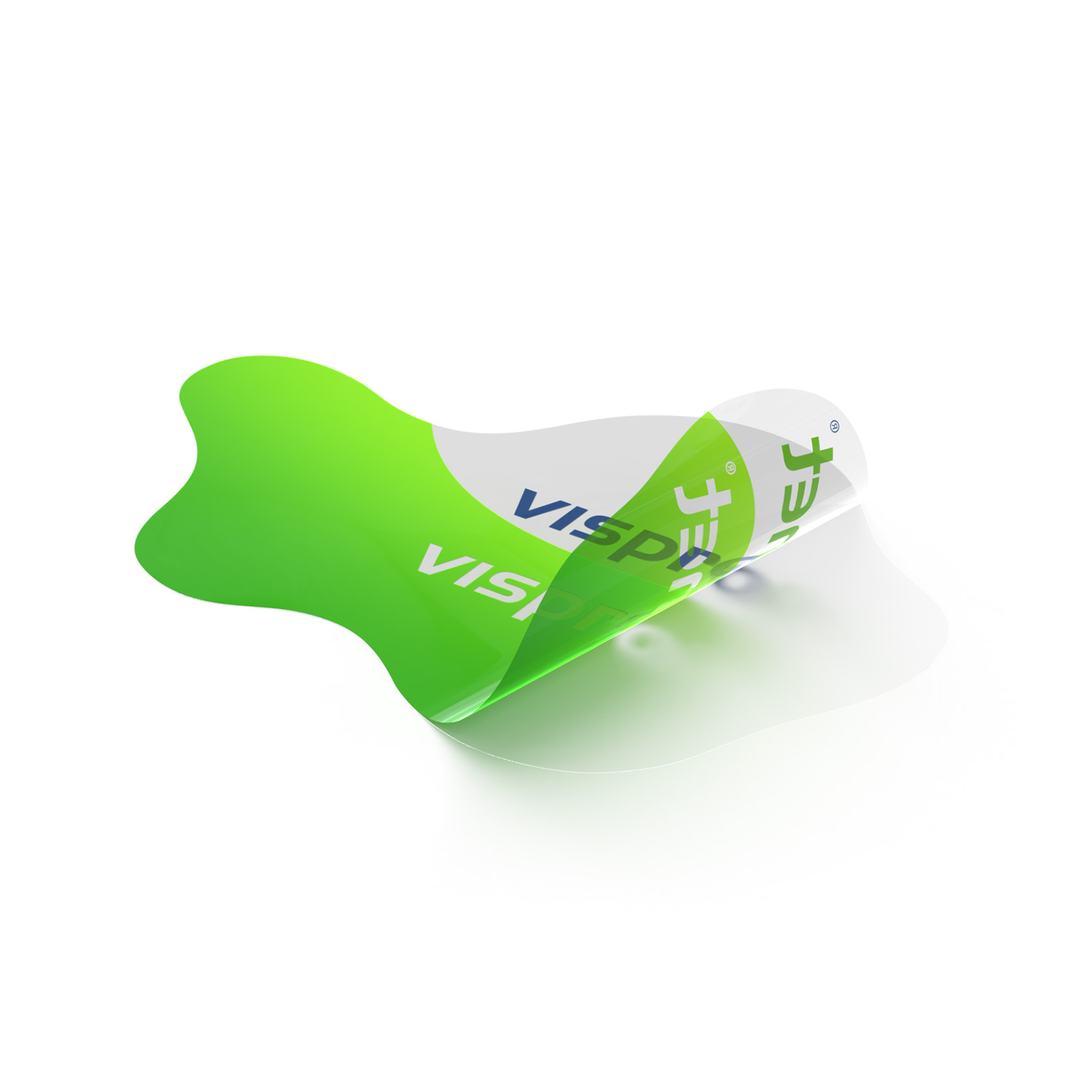 Transparent film without white ink: printed design remains translucent, unprinted areas are transparent
