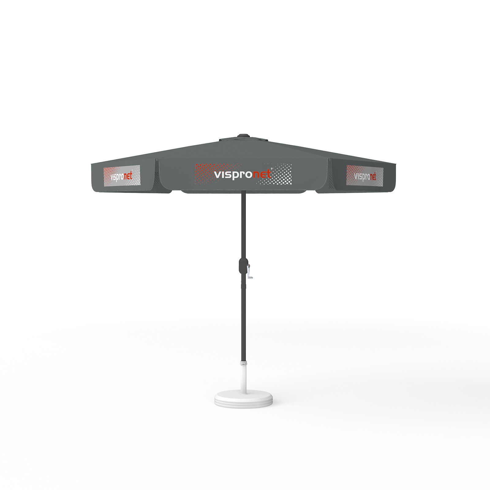 Parasol with logo print, ø 250 cm, 6 valances printed alternately with 2 motifs