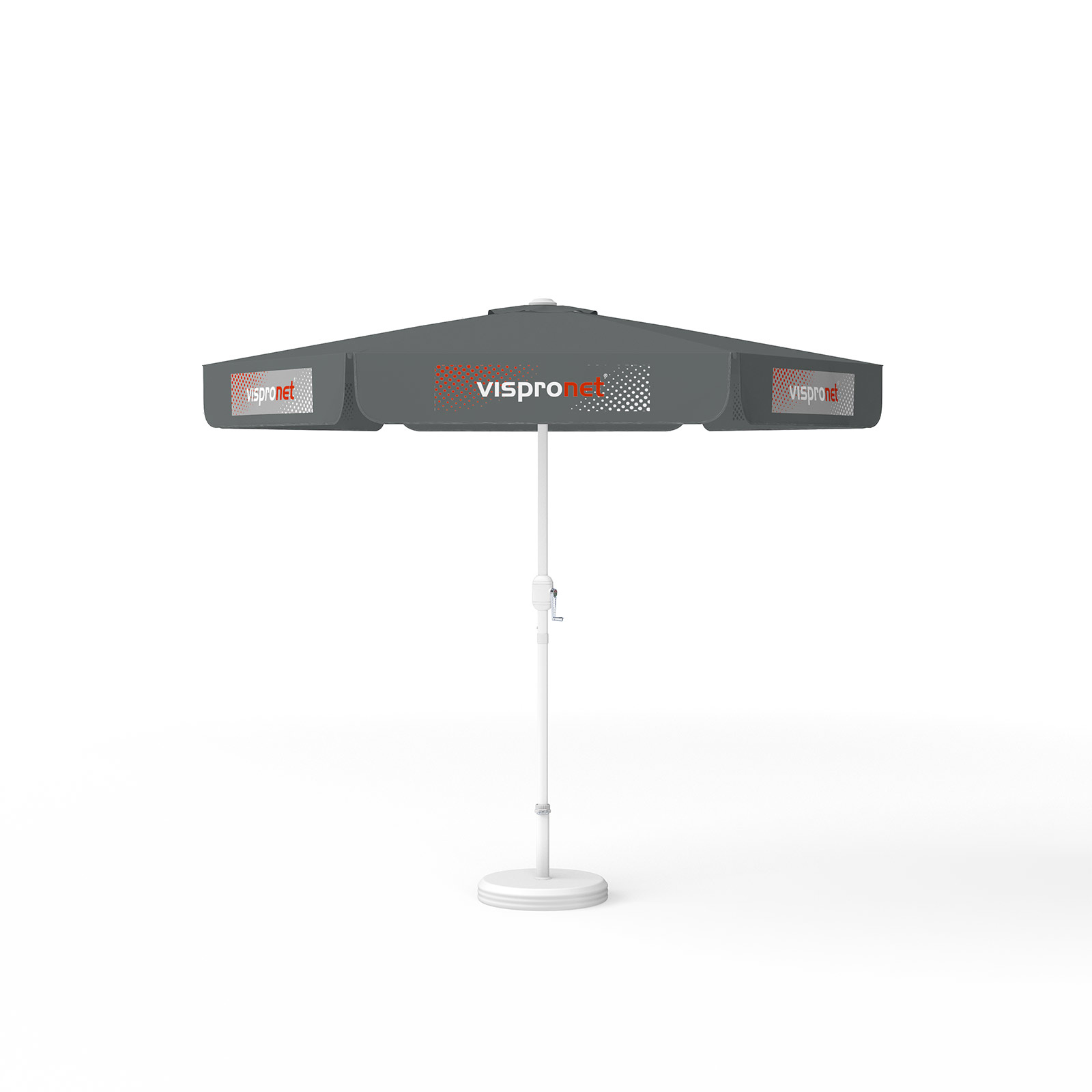 Parasol with logo print, ø 250 cm, 6 valances printed alternately with 2 motifs