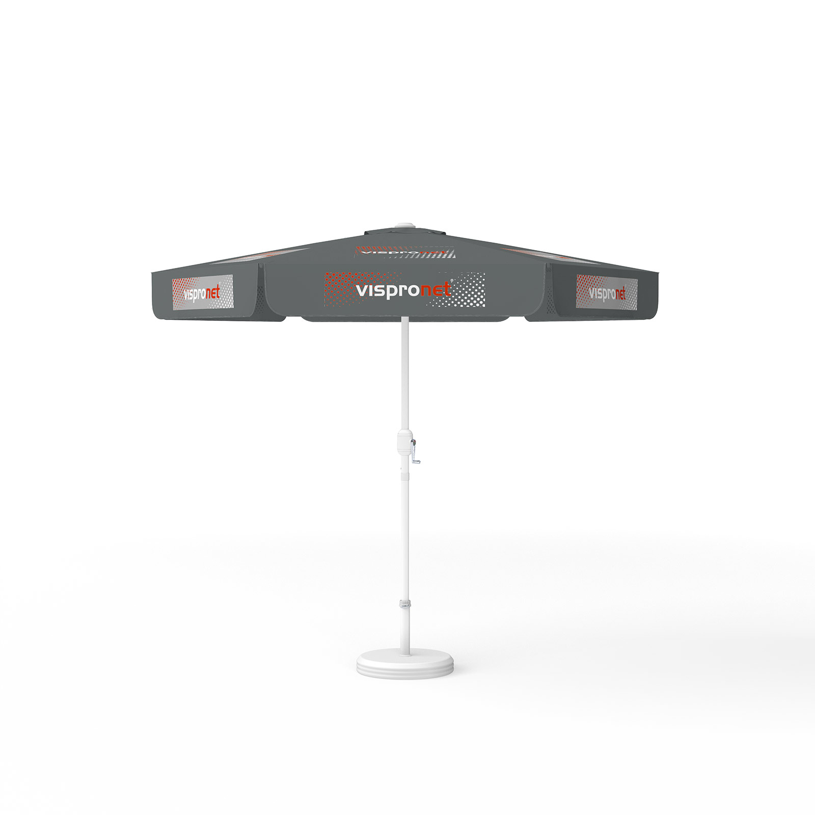 Parasol with logo print, ø 250 cm, 6 segments printed alternately with 2 motifs