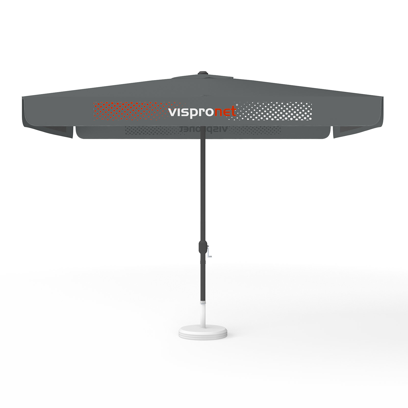 Parasol with logo print, 300 x 300 cm, 4 valances printed alternately with 2 motifs