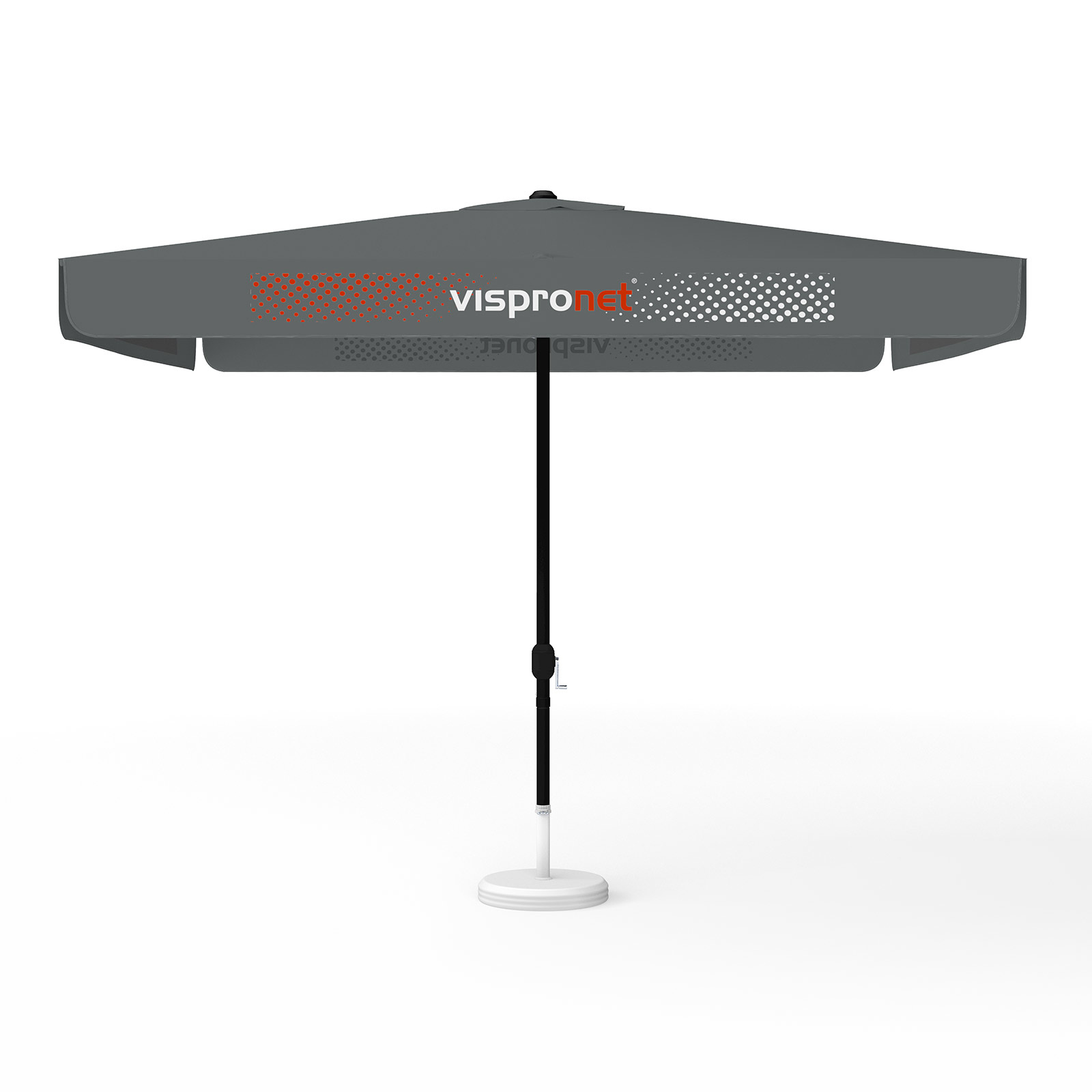 Parasol with logo print, 300 x 300 cm, 4 valances printed alternately with 2 motifs