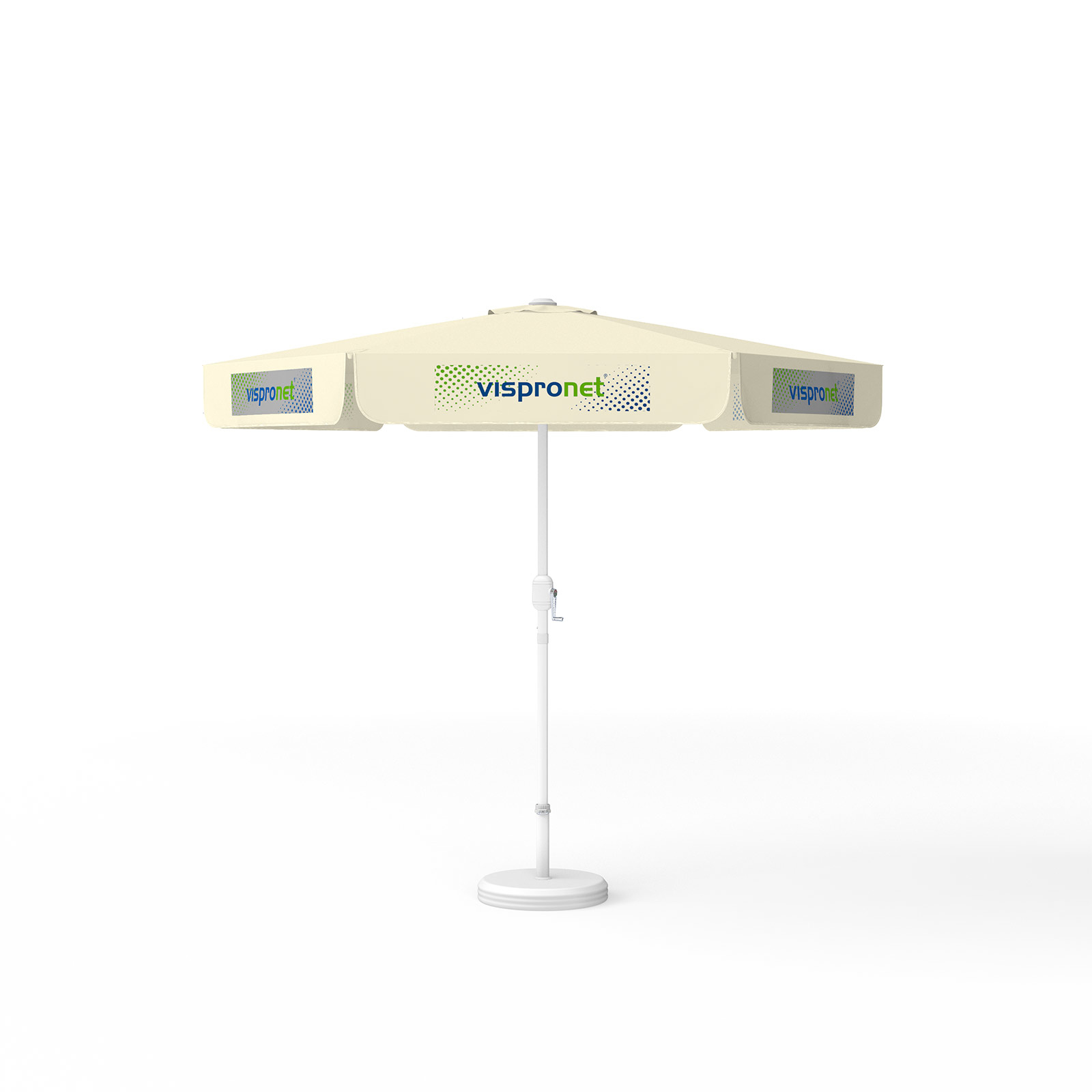 Parasol with logo print, ø 250 cm, 6 valances printed alternately with 2 designs