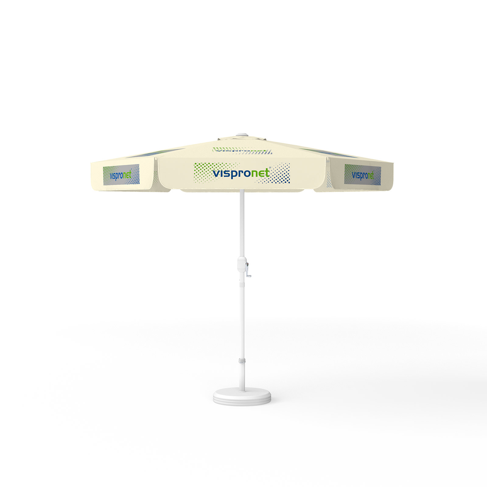 Parasol with logo print, ø 250 cm, 6 segments printed alternately with 2 motifs