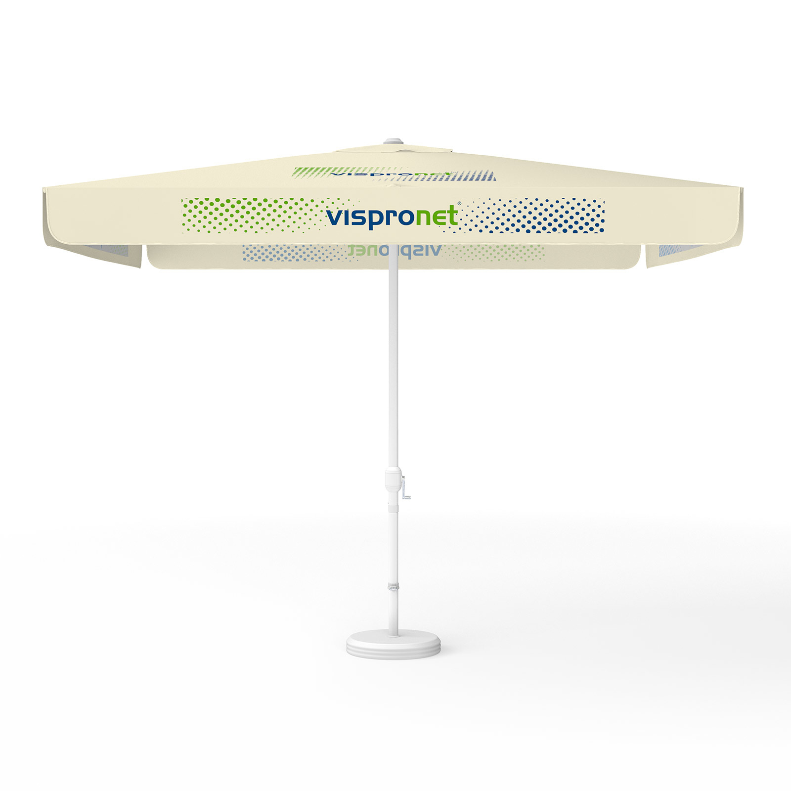 Parasol with logo print, 300 x 300 cm, 4 segments printed alternately with 2 motifs