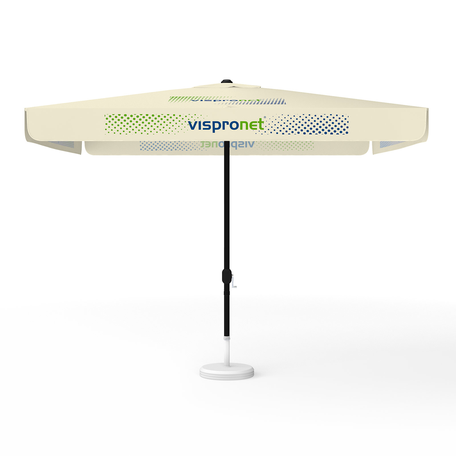 Parasol with logo print, 300 x 300 cm, 4 segments printed alternately with 2 motifs
