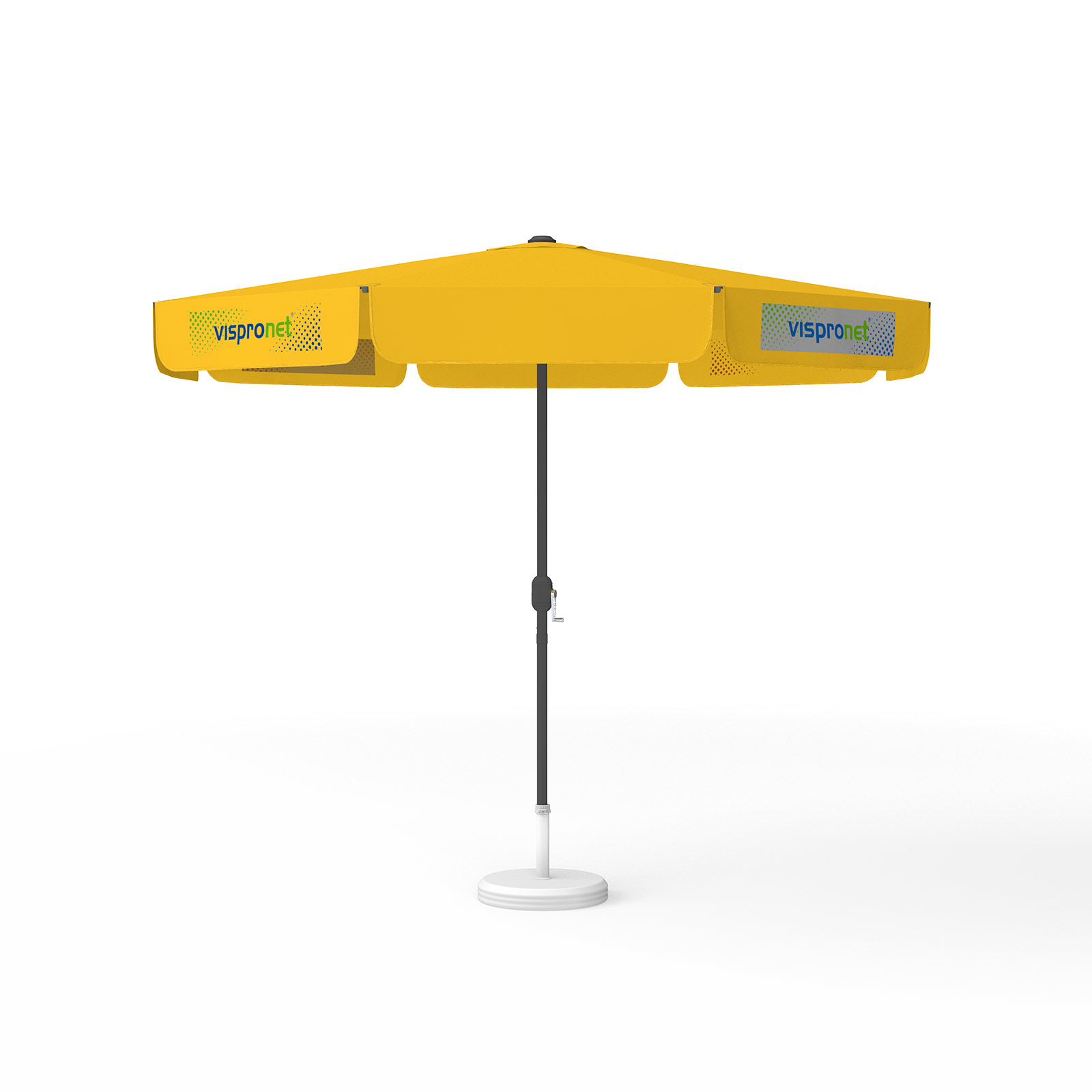 Parasol with logo print, ø 300 cm, 4 valances printed alternately with 2 designs